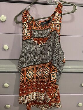 Tribal Print Tank: High Low Back Slit Sheer 2x